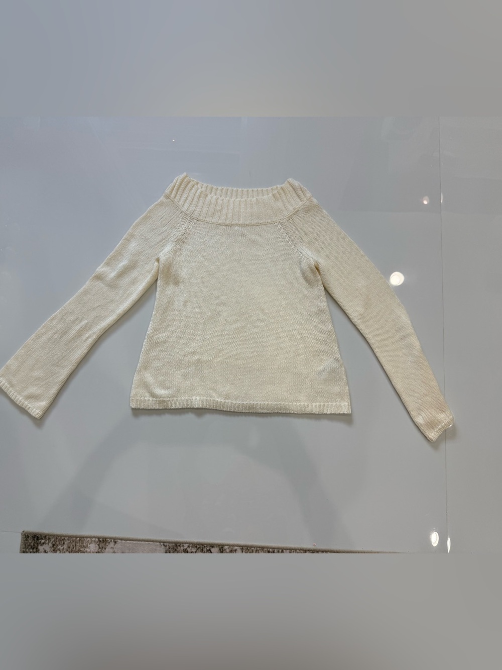 LOFT Cream Off-the-Shoulder Ribbed Neck Sweater